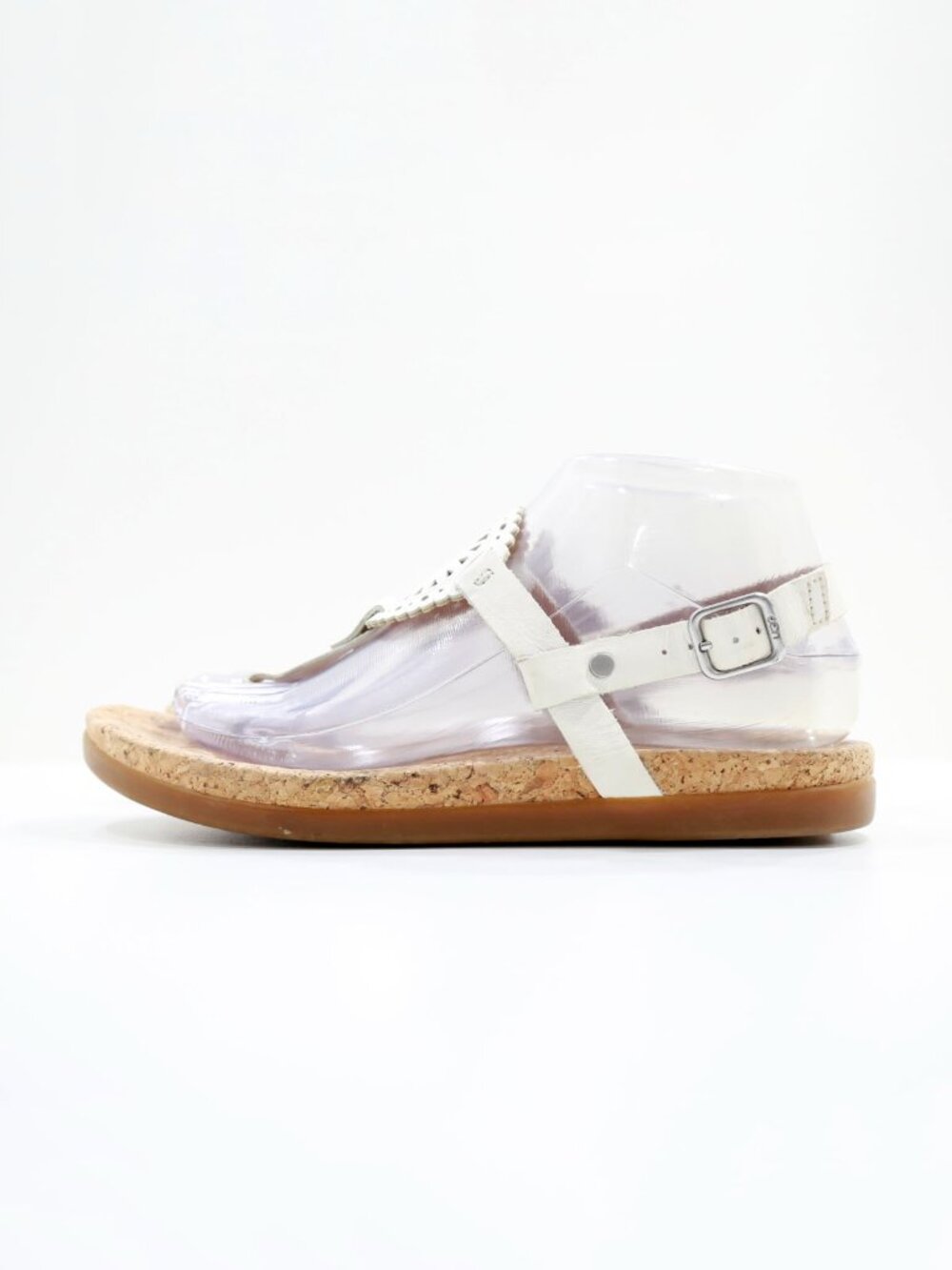 UGG Ayden II Ivory Leather Cork Insole Lightweight Flat Slingback Sandals - 8